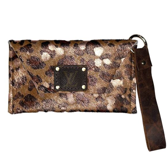 Upcycled LV Calf Hide Cheetah Leopard Rose Gold Clutch Wristlet - Picture 1 of 10